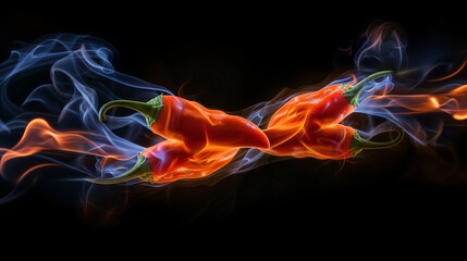 Fiery and Cool Conceptual Art of a Red Hot Chili Pepper with Smoke and Flames