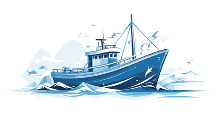Abstract fishing boat with waves  representing aquaculture and fisheries. simple Vector Illustration art simple minimalist illustration creative