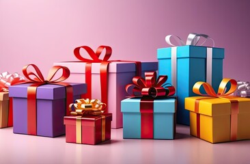 Fototapeta premium Set of some gift boxes. Happy Birthday concept. Christmas. Happy woman's day. Mothers Day. Front view.