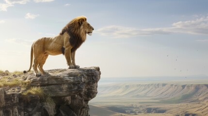 Majestic Lion Overlooking Vast Landscape AI Generated