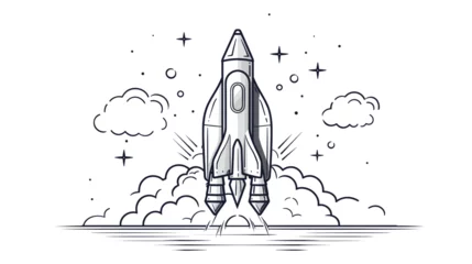 Tuinposter Abstract rocket with a website icon  symbolizing the launch and success of a website. simple Vector Illustration art simple minimalist illustration creative © J.V.G. Ransika
