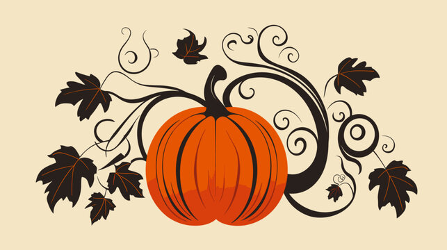 Abstract pumpkin with vines and leaves  symbolizing harvest and autumn in agriculture. simple Vector Illustration art simple minimalist illustration creative