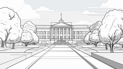University building with a pathway leading towards it  representing the journey of learning. simple Vector Illustration art simple minimalist illustration creative