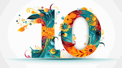 10 Abstract birthday age numeral with decorative elements  representing milestone birthdays. simple Vector Illustration art simple minimalist illustration creative - obrazy, fototapety, plakaty