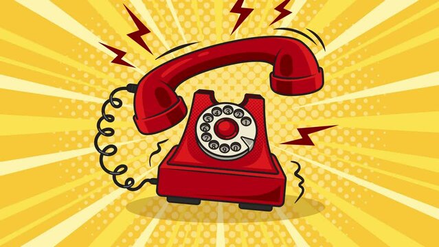 Red phone hot from calls pinup pop art retro comic book style imitation. Conceptual video. High quality 4k footage