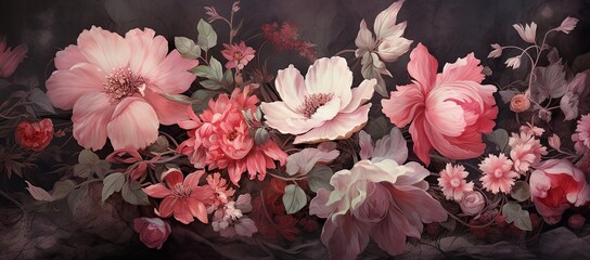 Vintage Art Flower Bouquet Painting Background