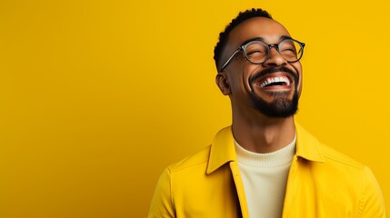 Fototapeta premium Smiling man on yellow background