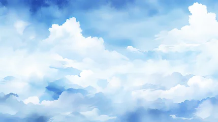 Deurstickers Watercolor vector illustration of blue sky and clouds © chanidapa