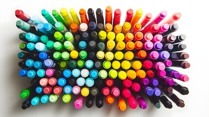 Colorful Array of Markers Arranged in Rows