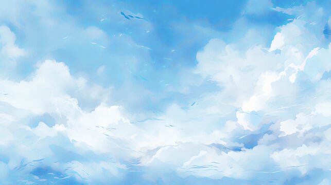 Watercolor vector illustration of blue sky and clouds