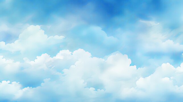 Watercolor vector illustration of blue sky and clouds