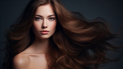 Fototapeta premium Woman with beauty long brown hair - posing at studio