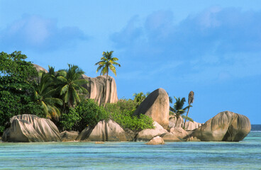 plage; rochers granitiques; Iles de la Digue; Seychelle