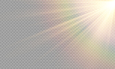 Light Vector with Sun Glare. Sun, Sunrays, and Glare in PNG Format. Gold Flare and Glare.	
