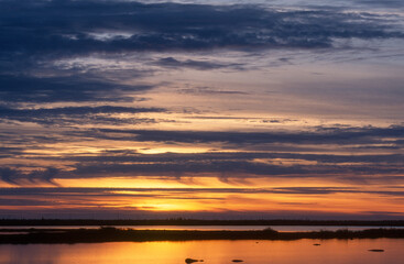 coucher de soleil, Toundra, Baie d'Hudson, Churchill, Canada