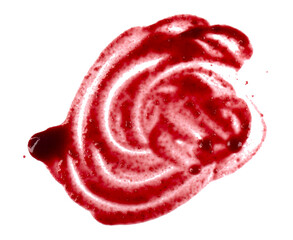 Red berry jam, sauce abstract smear, stain, drops isolated on white, clipping path, top view, PNG - 735091644