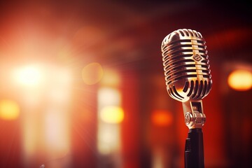 A close-up microphone with radial lighting background