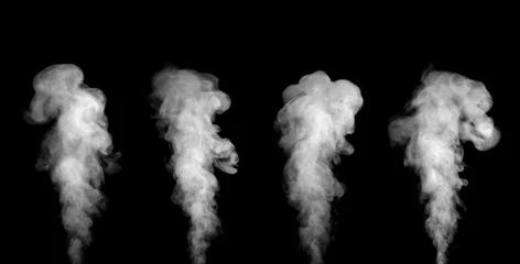 Plexiglas foto achterwand Collection of close-up shots of abstract white steam or smoke. White cloudiness from moisture spray Isolated on a black background. © ภัทรชัย รัตนชัยวงค์