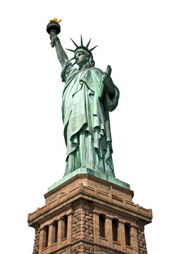 Close up of the statue of liberty with her pedestal, New York City, USA - Isolated on transparent background, png file