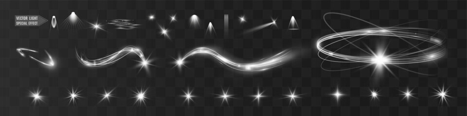 Light white wave and spotlight shine effect,glow line sparkle shine. Silver white wavy effects.	
