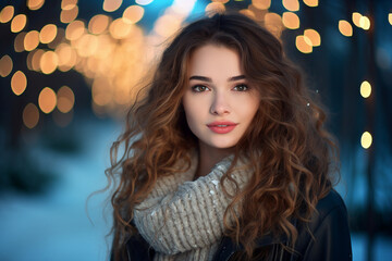 Fototapeta premium Family day in winter fair land magic lights happy time holidays Generative AI composition