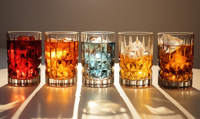 Drinks with ice cubes on a light background.