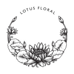 Lotus Flower Floral Frame, Botanical IIllustration, Isolated Vector