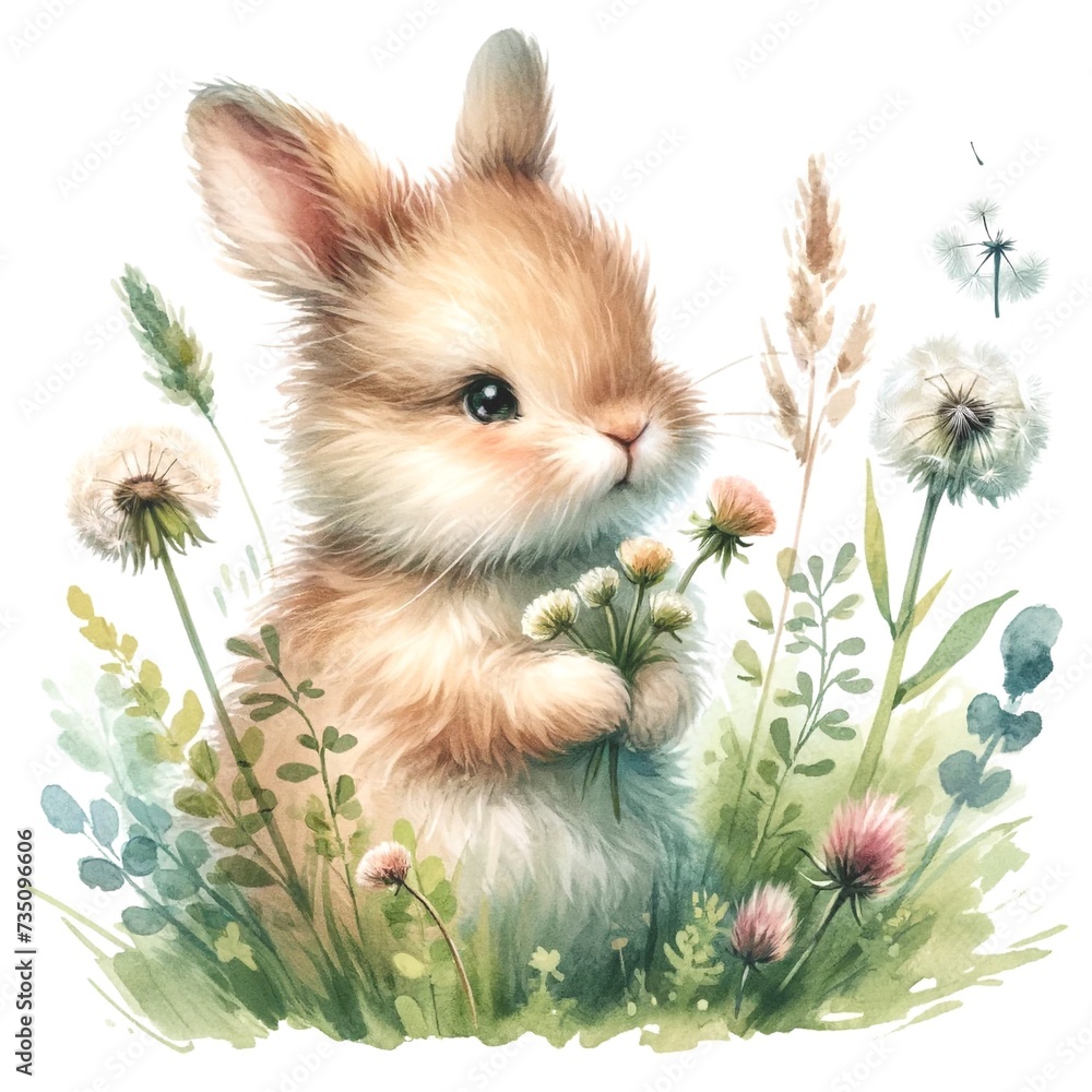Poster whimsical bunny illustration created with generative ai technology