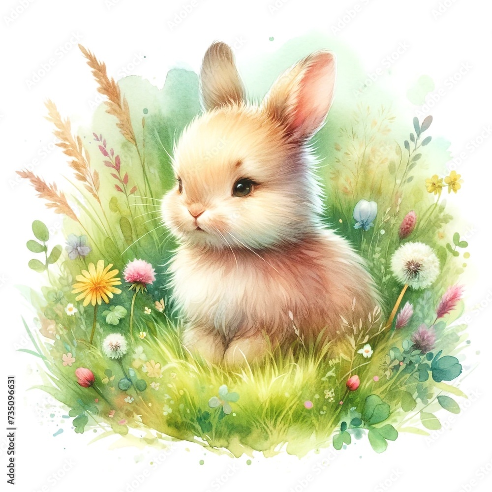 Poster whimsical bunny illustration created with generative ai technology