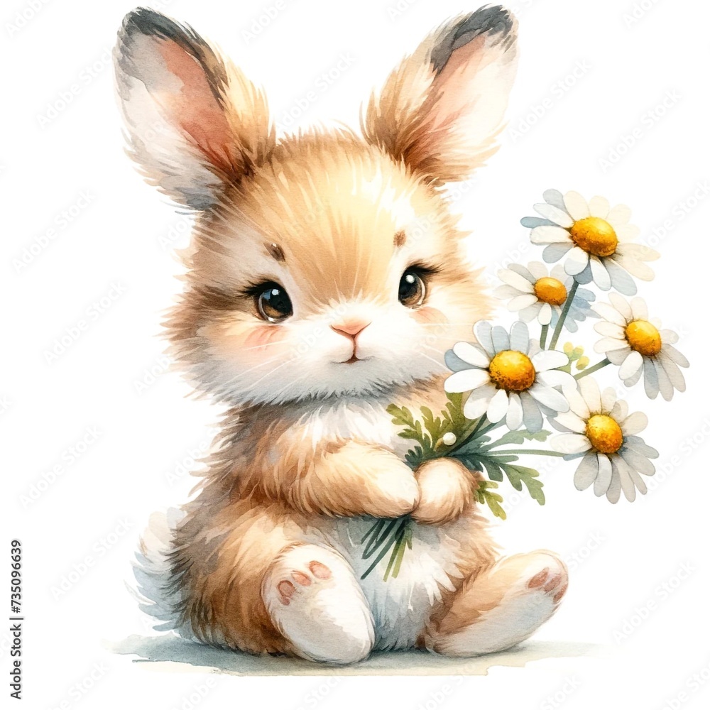 Poster whimsical bunny illustration created with generative ai technology