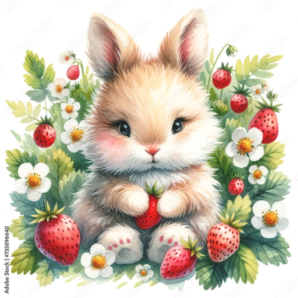Poster whimsical bunny illustration created with generative ai technology