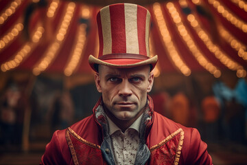 Scary circus worker with frightening facial make up Generative IA picture