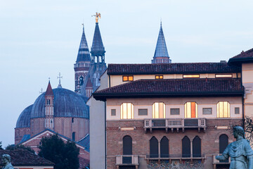 Fototapeta na wymiar Le cupole della basilica di Sant Antonio di Padova emmergono nella città