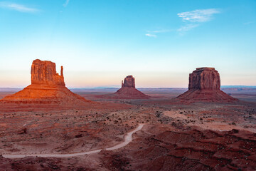 Panoramic beautiful sunset in Monument National Park, Utah. United Stated