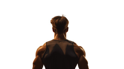 A man stands in a gym with his back to the camera, Bodybuilder guy, fitness with skin, Generative AI
 - obrazy, fototapety, plakaty