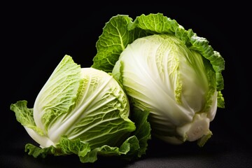  Heads of fresh ripe bio white cabbage , close up