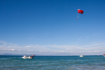 Las Animas, Puerto Vallarta, Jalisco , Mexico, January 16th, 2024: A parasailing in Playa Las Animas