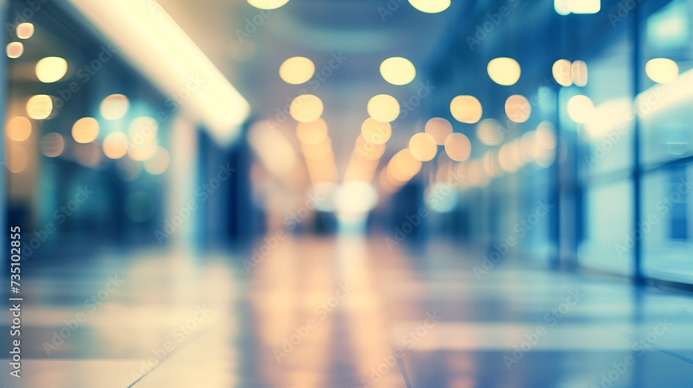 Poster abstract blur image background of shopping mall with light bokeh and flare light bulb
