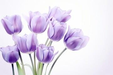 Ethereal beauty of vibrant purple tulips against a clear background. Generative AI