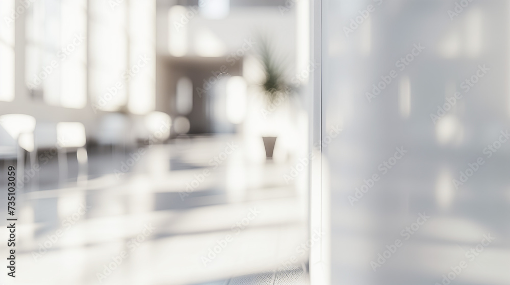 Poster blurred empty open space office. abstract light bokeh at office interior background for design.
