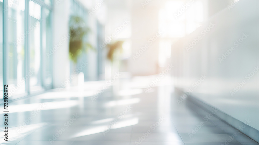 Poster blurred empty open space office. abstract light bokeh at office interior background for design.