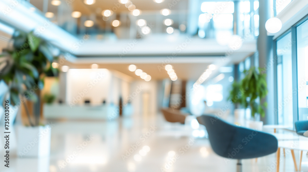 Poster blurred empty open space office. abstract light bokeh at office interior background for design.