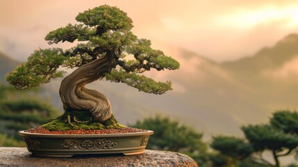 A Japanese bonsai tree against a beautiful background