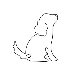 Vector isolated one single sitting dog puppy side view one single contemporary line art colorless black and white contour line easy drawing