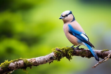 Naklejka premium Beautiful, charming. On the fly spring, Eurasian Jay