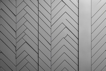 A futuristic arrangement of tiles forming a 3D wall with a herringbone pattern on a semi-gloss concrete background. Generative AI