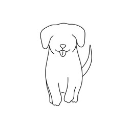 Vector isolated one single running walking dog puppy front view colorless black and white contour line easy drawing