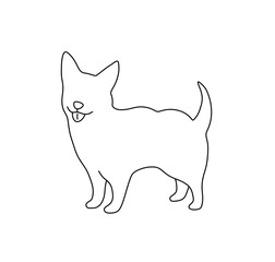 Vector isolated one single little dog standing side view welsh korgi kardigan pembroke colorless black and white contour line easy drawing - obrazy, fototapety, plakaty