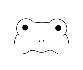 Vector isolated one single sad frog toad face portrait head front view colorless black and white contour line easy drawing