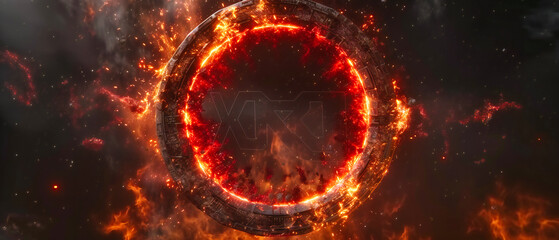 Fototapeta premium Abstract energy and science background, glowing red flare in space, concept of power and mystic astronomical phenomena, bright circular explosion